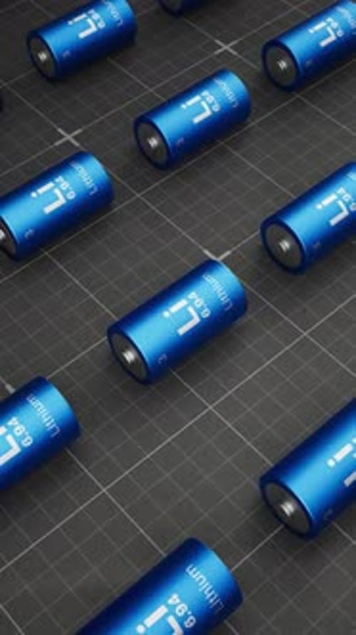 Modern 3D Animated Lithium Batteries Scrolling Grid Background