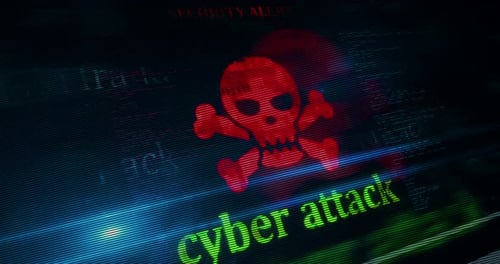 Retro Glitch Skull Cyber Attack Warning Animation