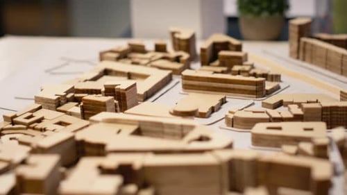 Corporate Property Investment Office with Empty Desk for Site Preparation