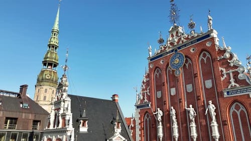 Aerial View of Riga Tourist Center and Melngalvju Nams Blackheads House on a Summer Day Latvia