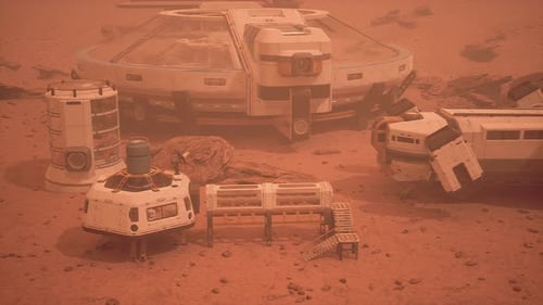 Futuristic Spaceship Landed on Mars Base