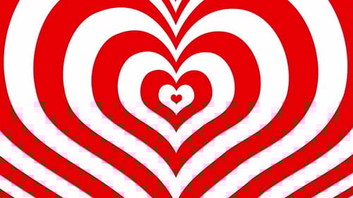 Fascinante animación de corazones rojos y blancos en un bucle que crea un vórtice de amor.