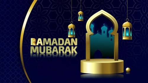 Golden Ramadan Mubarak Text Reveal Animation with Mosque Arch