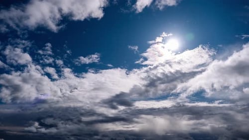 Sun and Clouds Timelapse Over Blue Sky Background