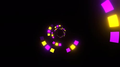 Violette und gelbe Bewegung von Quadraten im Ringhintergrund VJ Loop In 4K