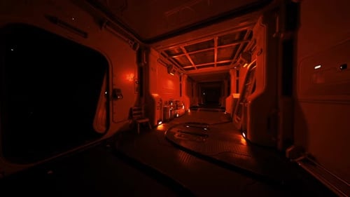 Narrow Bay with Tense Atmosphere and Safety Equipment Visible