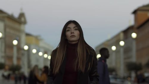 Fashionable Italian Woman Walking In St. Peter'S Square In The Vatican At Christmas, With Soft Su...