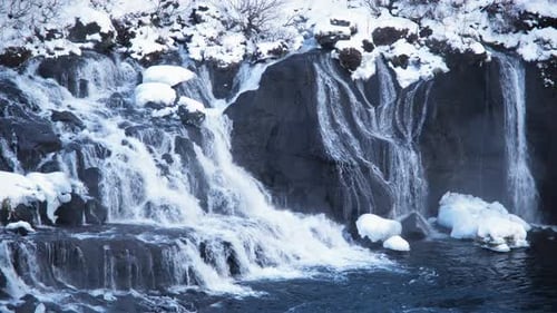 Waterfall Iceland Snowy Mountain Cold River Winter Blue Glacial Water Magical
