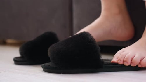 Detailed View Of Comfy Slippers Close Examination Of Warm Indoor Footwear Near Perspective