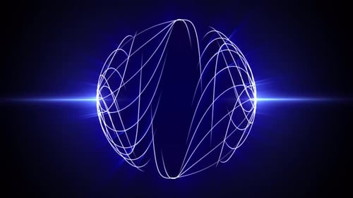Schleifenanimation mit einem sphärischen Feld aus leuchtenden Energielinien