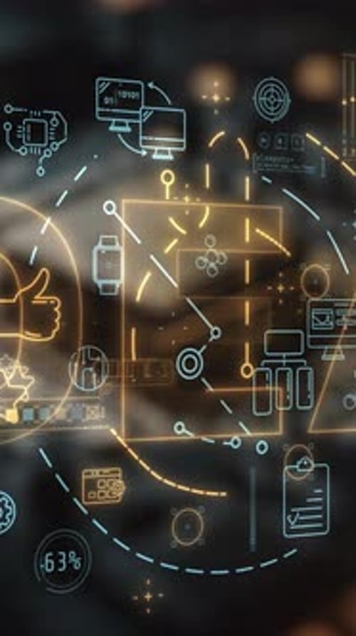 Animação tridimensional de infográficos de estratégia de negócios