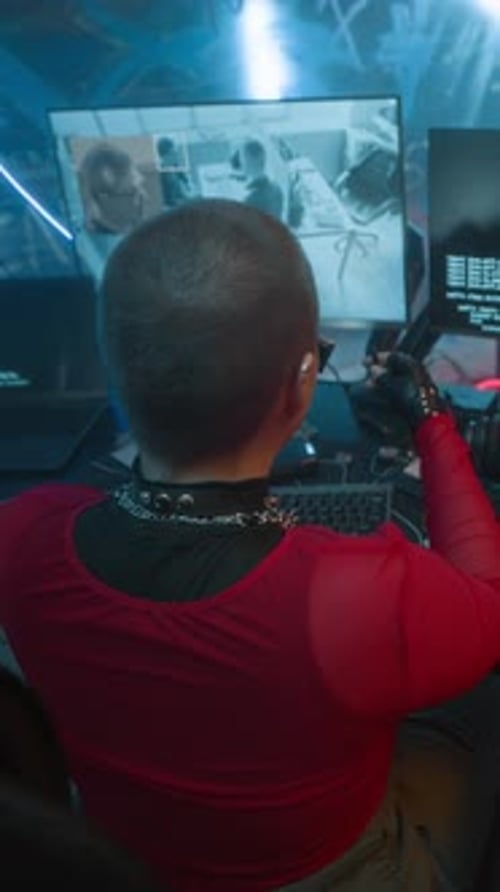 Woman Plays Video Games On Computer At Night