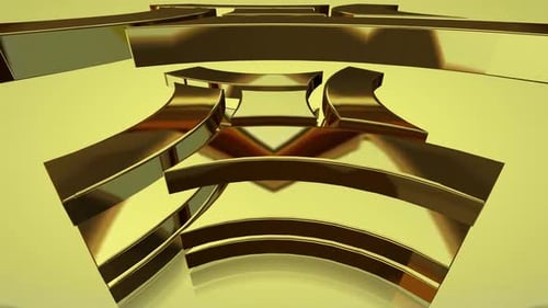 Hintergrund mit Stapeln goldener Formen, 3D-Render, Reflexion, Exklusiv, Figuren