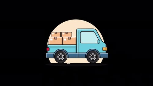 Lieferwagen mit Kisten. Animationsvideo zum Konzept der Hauszustellung — transparent