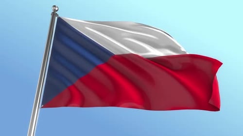 Realistic Waving Flag of the Czech Republic against Blue Sky