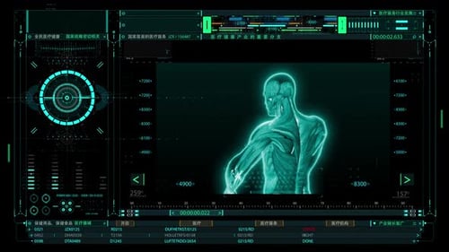 3D-Animation zur Virenerkennung. Fortschrittliche Technologie der Zukunft.