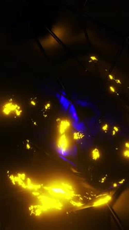 Vertical A tunnel of black plexuses with illuminated golden spots and islands, peaks and blue shades