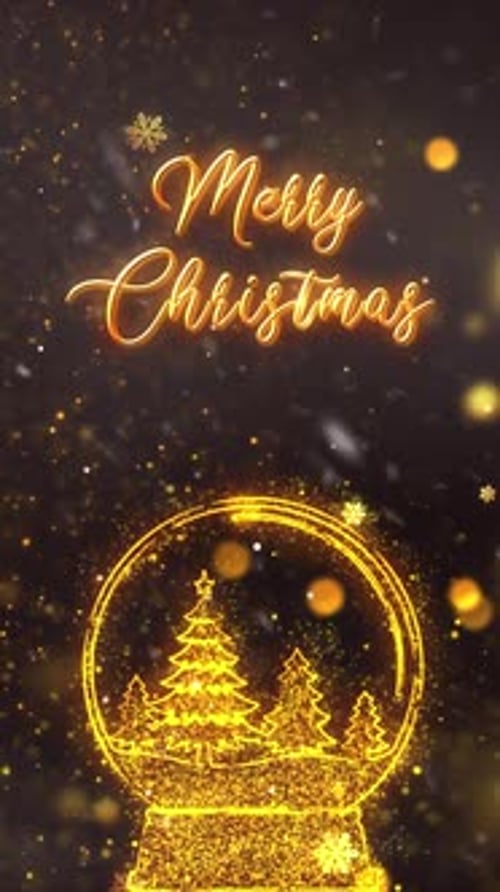 Golden Glitter Merry Christmas Snow Globe Glowing Animation