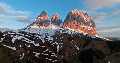 Langkofel Peak in the Dolomites Breathtaking Panoramic Drone View in the Alps