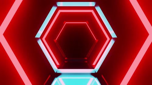 Newest Red Hexagon Tunnel With Blue Light Vj Loop Background Animation
