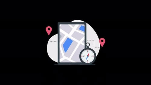 Animated Map Navigation with Compass and Location Pins