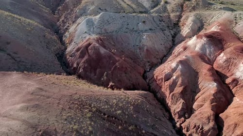 Aerial View of a Beautiful Rainbow Mountains in Altai Region Russia Geological Formation Called Mars