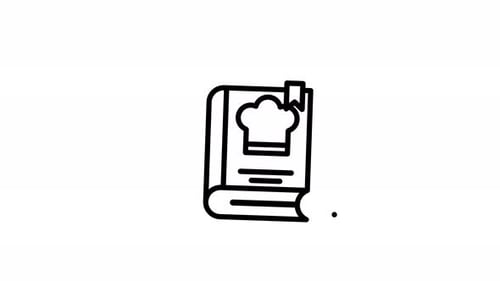Animated recipe book line art icon . Seamless looping video with alpha channel