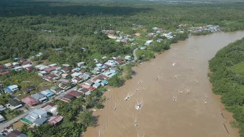 Drone View At Lundu Town During Summer, In conjunction Of Regatta Traditional Long Boat Race Batang