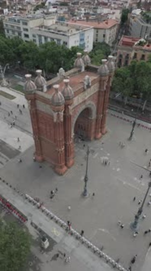 Aerial view of Arc de Triomf with Promenade Passeig de Lluís Companys in Barcelona Spain