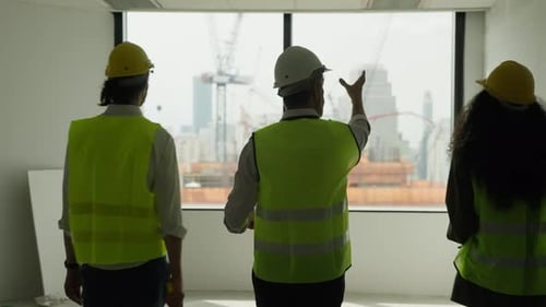 Civil Engineers Team Working on New Building at Construction Site