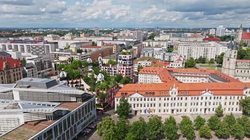 Aerial view of Magdeburg city centre , Germany