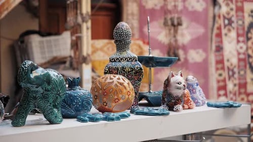 Stack of Traditional Turkish Plates and Handmade Ceramics Handmade Colorful Dishes at the Istanbul