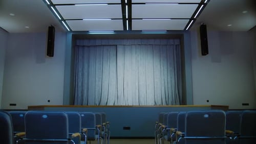 Empty Press Conference Room or Concert Hall for Performance or Presentation