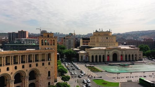 Drone view Republic Square in Yerevan, Armenia.