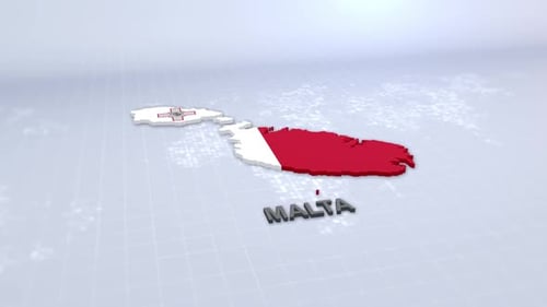 3D Malta Country Map Flag Reveal Animation