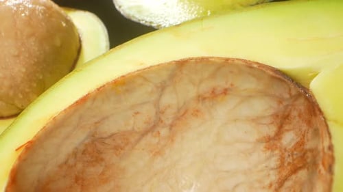 Half avocado macro video. 4K