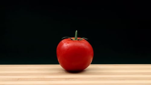 Red Tomato Being Sliced on Cutting Board
