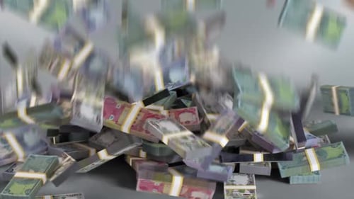Iraq Money - Dinar Stacked Money Falling - Iraqi Currency