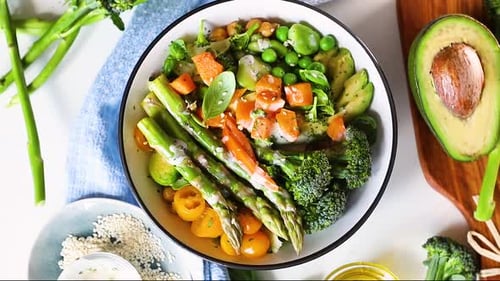Nourishing Green Veggie Power Bowl with Avocado and Creamy Dressing