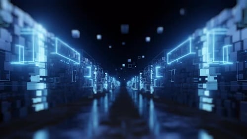 Futuristic Digital Tunnel Fly Through Background