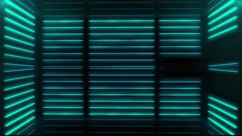 Dynamic neon lines create a futuristic tunnel effect with deep shadows