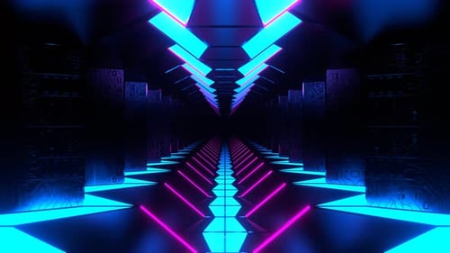 Cyan And Pink Sci Fi Corridor With Microcircuit Texture Background Vj Loop I 4K
