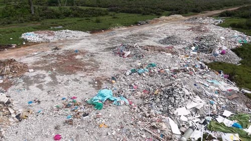 Aerial drone view of outdoor rubbish dump site