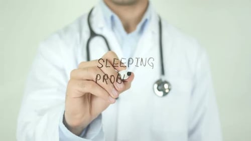 Sleeping Problems, Doctor Writing on Transparent Screen