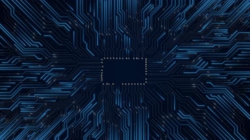 Glowing Blue Circuit Board Data Flow Background