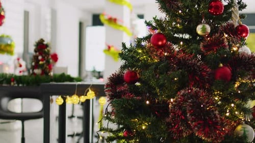 Xmas Tree in Empty Office Close Up