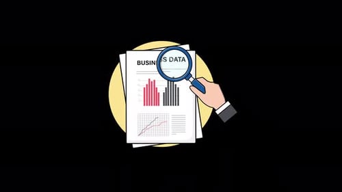 Business Report with Magnifying Glass. Data Analysis Concept Animation Video - Transpsrent
