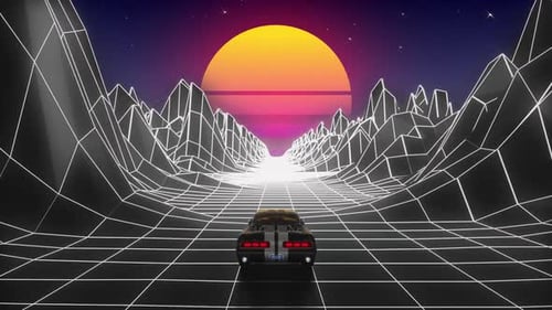 White Retro Background Looping Scene, 80s retro background with driving car