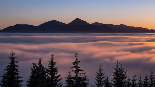 Mountains Overlook Golden Sea of Clouds at Sunset