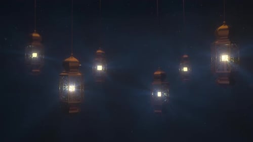 Shining Ramadan Lanterns in the Night Swinging Slightly Ramadan Background Animation Loop